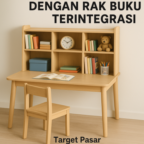 Meja Belajar Anak dengan Rak Buku Terintegrasi